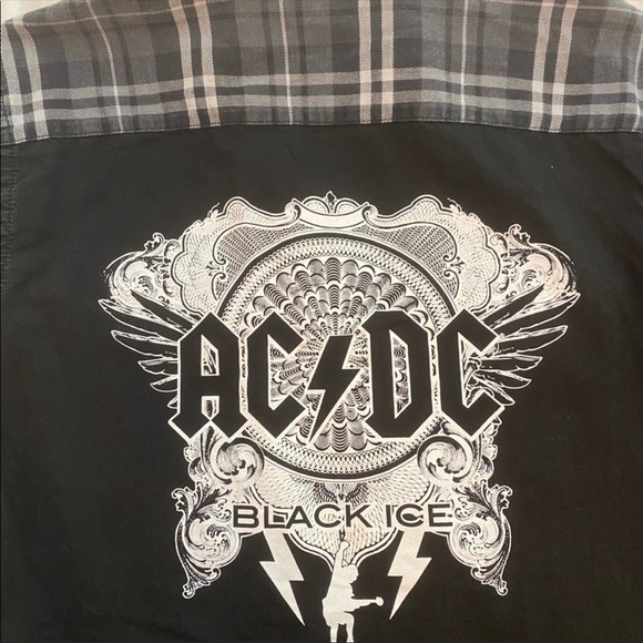 NWT ZARA MAN Plaid Shirt w/AC/DC Graphic on Back - Picture 7 of 12